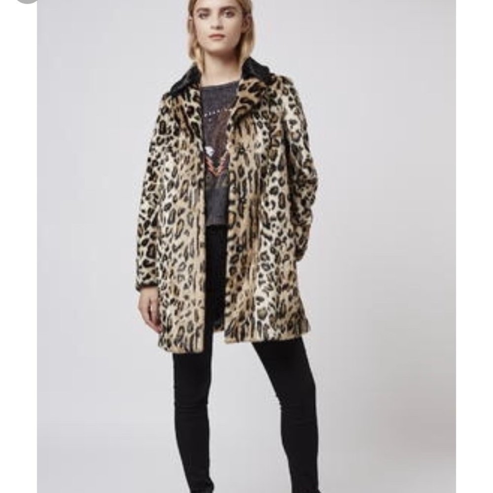 Topshop Faux Fur Leopard Coat